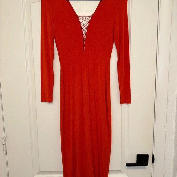 T By Alexander Wang Micro Modal Spandex Lace Up Long Sleeve Dress - Picture 5 of 6